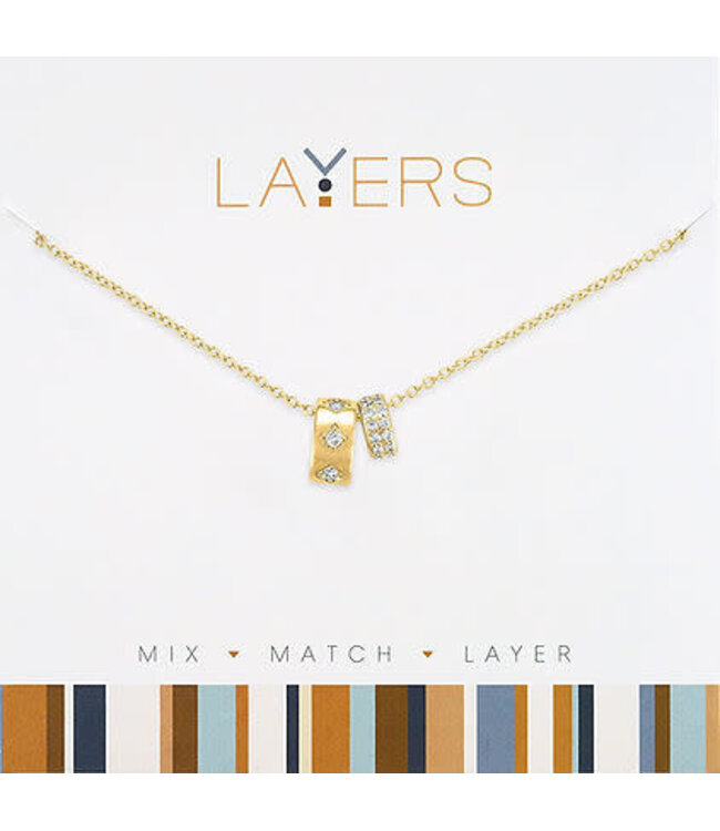 Gold Duo CZ Wheel Charm Layers Necklace