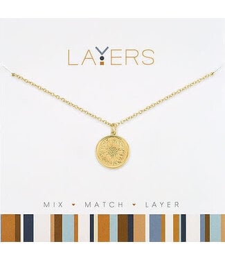 Gold Stamped Sunflower Coin Layers Necklace