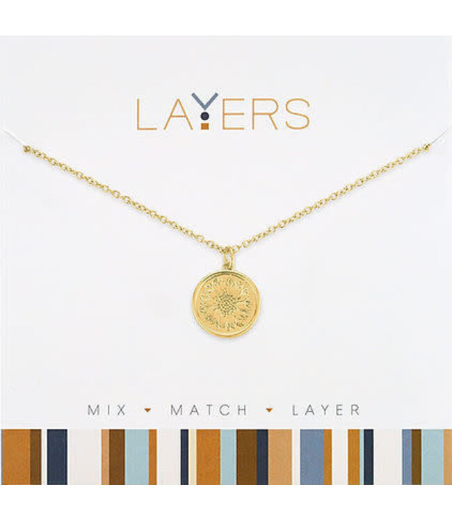 Gold Stamped Sunflower Coin Layers Necklace