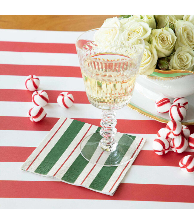 HESTER & COOK Green & Red Awning Stripe Cocktail Napkin