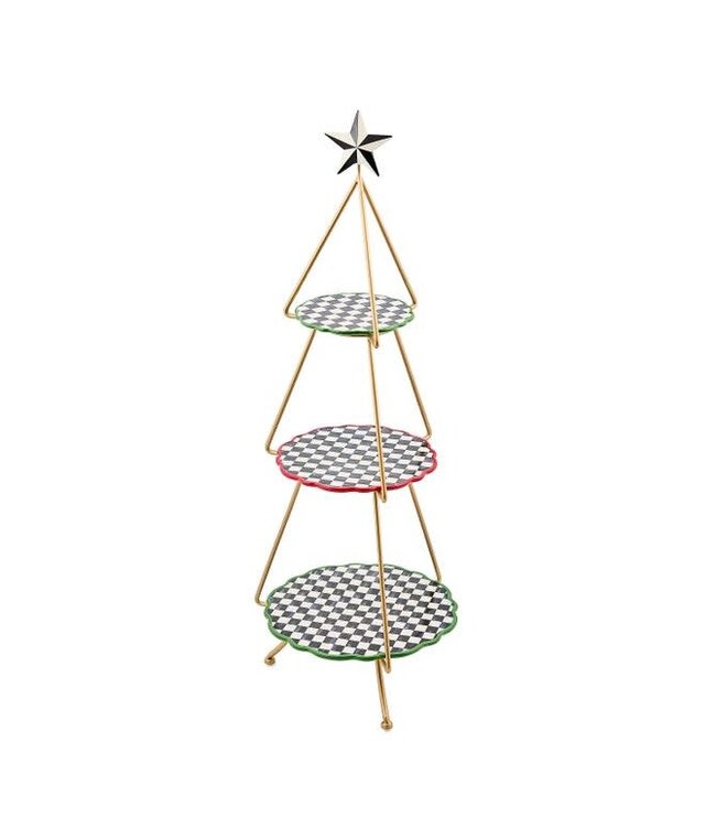 MACKENZIE CHILDS Check It Out Tree Tiered Plate Stand