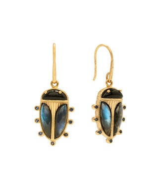 Scarab Petite Drop Earrings - Blue Labradorite/Black Agate