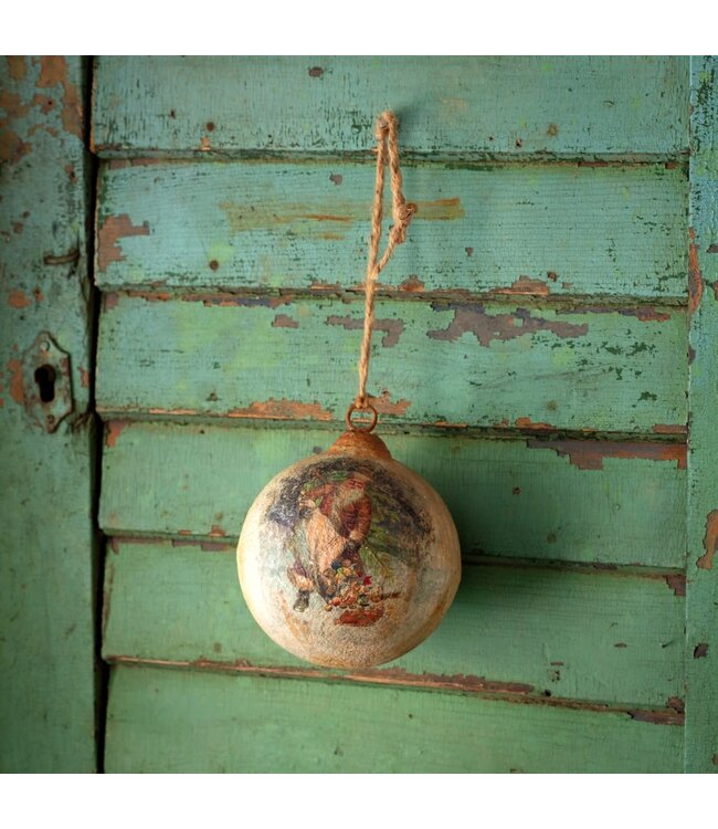 Santa Bearing Gifts Metal Ball Ornament,  6"