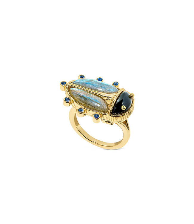 Scarab Ring - Blue Labradorite/Black Agate