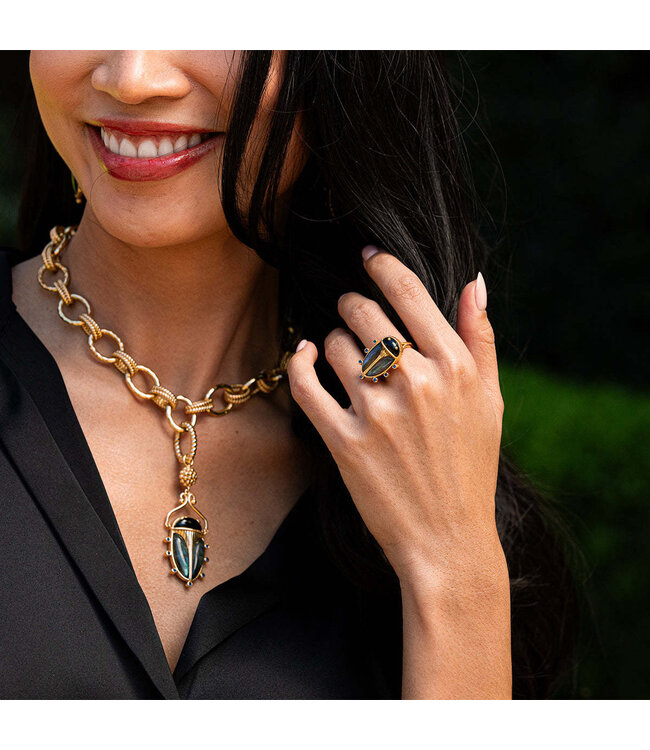 Scarab Ring - Blue Labradorite/Black Agate