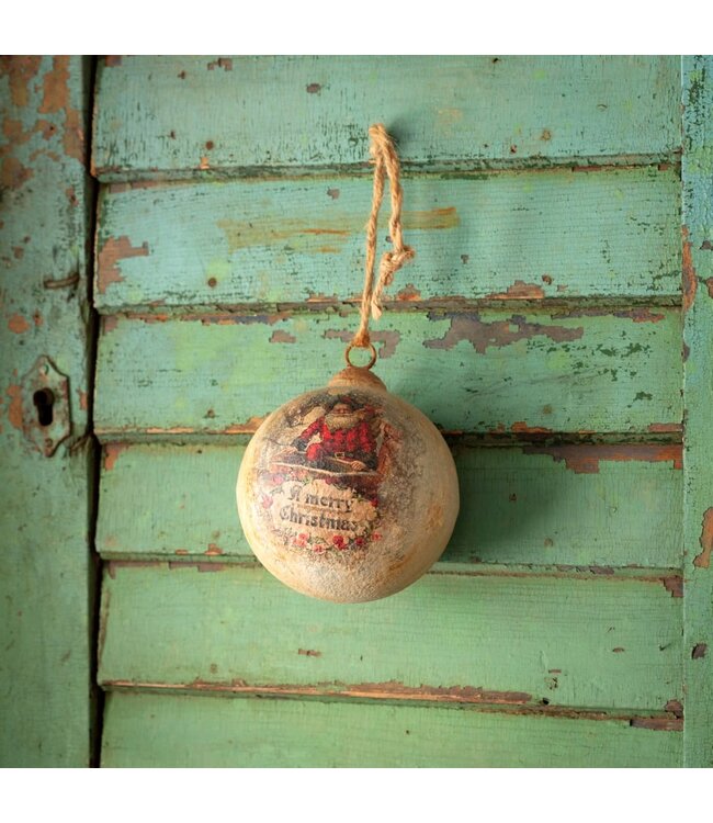 6" Merry Christmas Santa Metal Ball Ornament