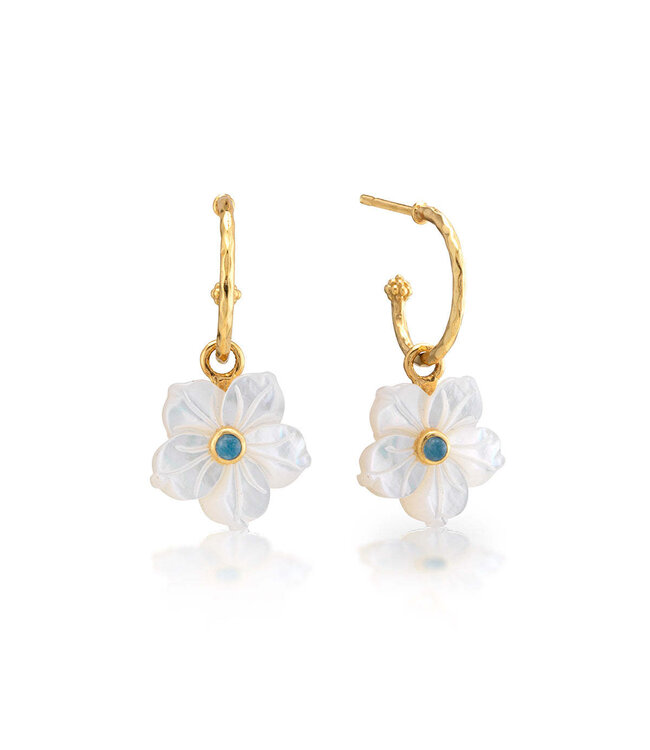 Mermaid Garden Hoop Earrings with Flower Charm - MOP