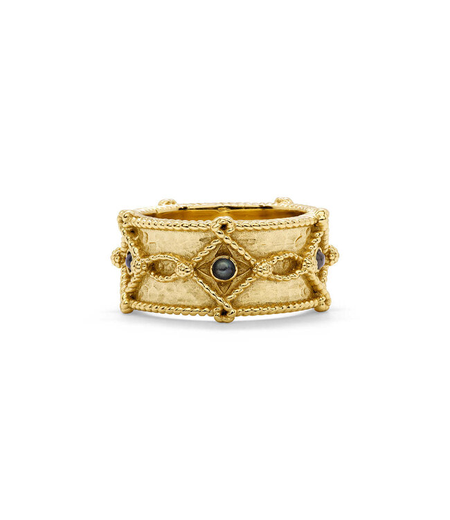 Victoria Ring Band -  Hammered Gold, Blue Labradorite Size 7