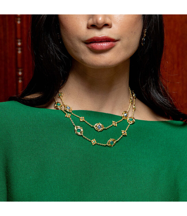 Mystic Eye Double Sided Necklace, 32" - Blue Labradorite/Green Onyx