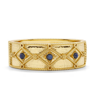 Victoria Hinged Bangle Gold Blue Labradorite