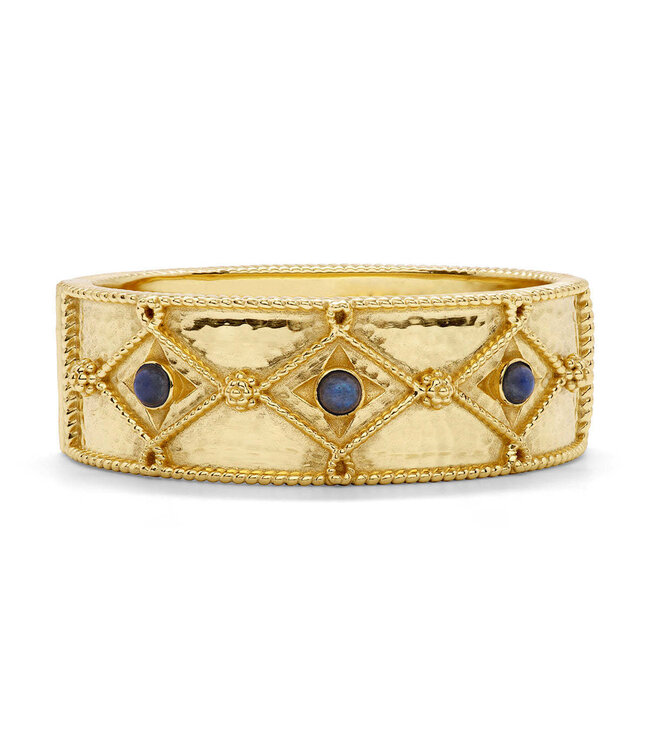 Victoria Hinged Bangle Gold Blue Labradorite