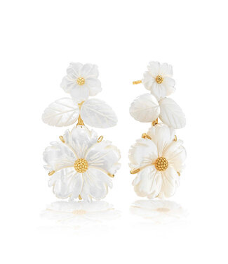 Mermaid Garden Convertible Floral Post Drop Earrings - MOP