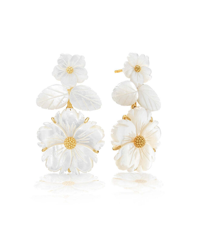 Mermaid Garden Convertible Floral Post Drop Earrings - MOP