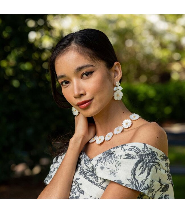 Mermaid Garden Convertible Floral Post Drop Earrings - MOP