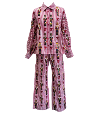 Naomi Stripe Scattered Nutcracker & Bow Cotton Button up Top