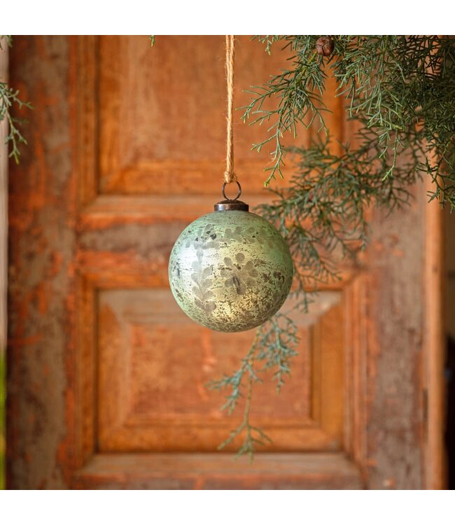 4" Spruce Antique Foil Glass Etched Ball Ornament