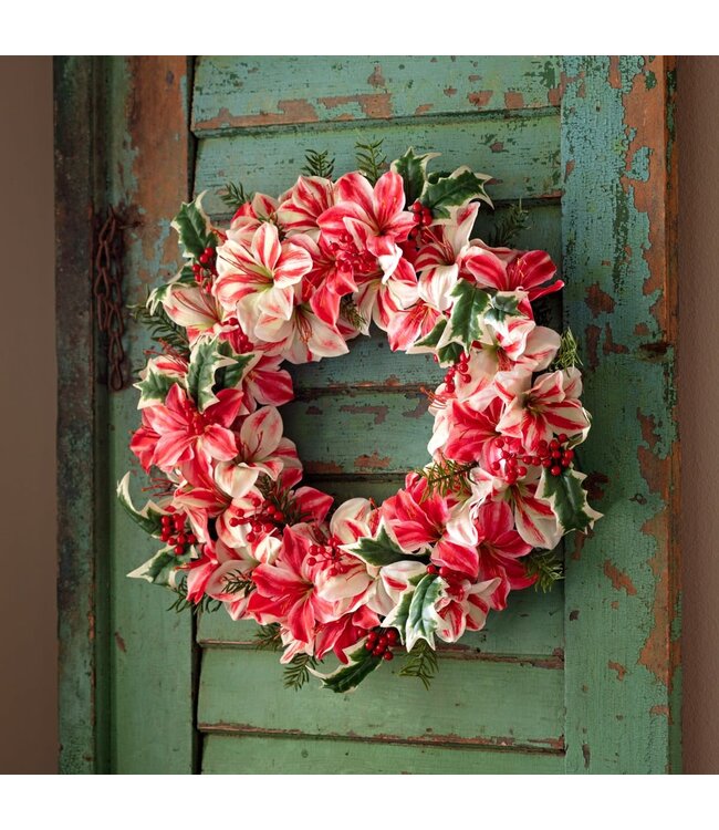 23" Peppermint Amaryllis Wreath