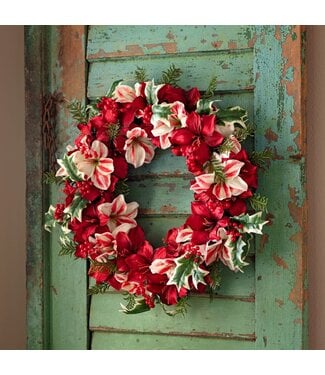 23" Candy Cane Amaryllis Wreath