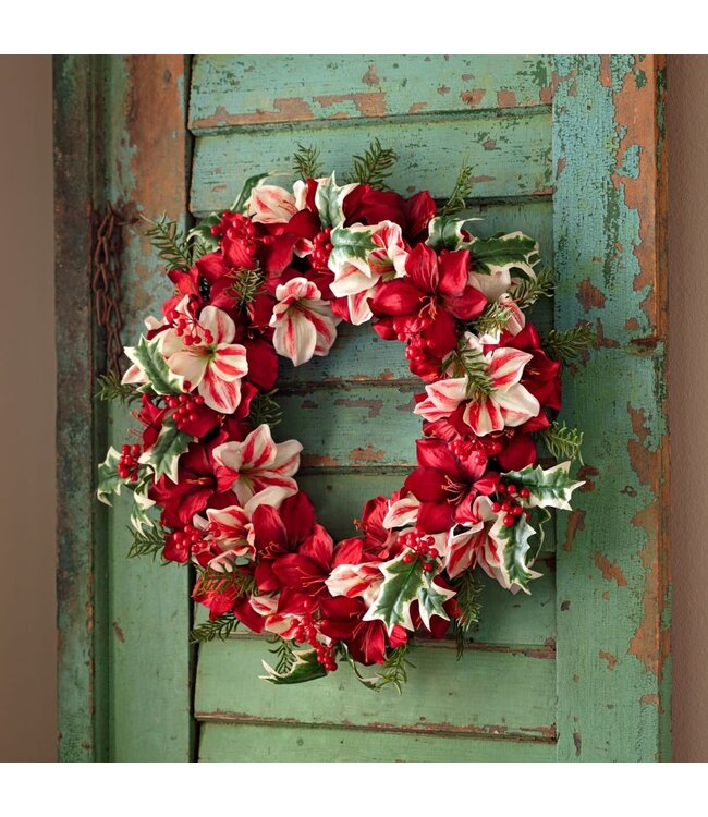 23" Candy Cane Amaryllis Wreath