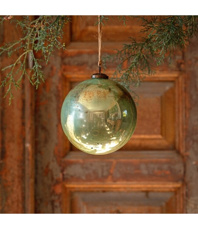 6" Spruce Antique Finished Glass Ball Ornament