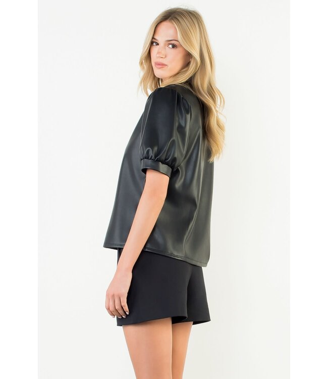 Karen Puff Sleeve Leather Top