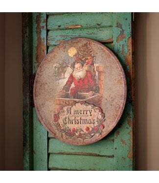 Merry Christmas Santa Embossed Round Metal Sign