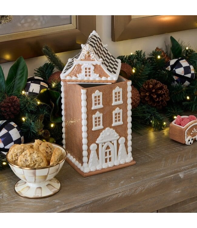 MACKENZIE CHILDS Gingerbread House Ceramic Cookie Jar