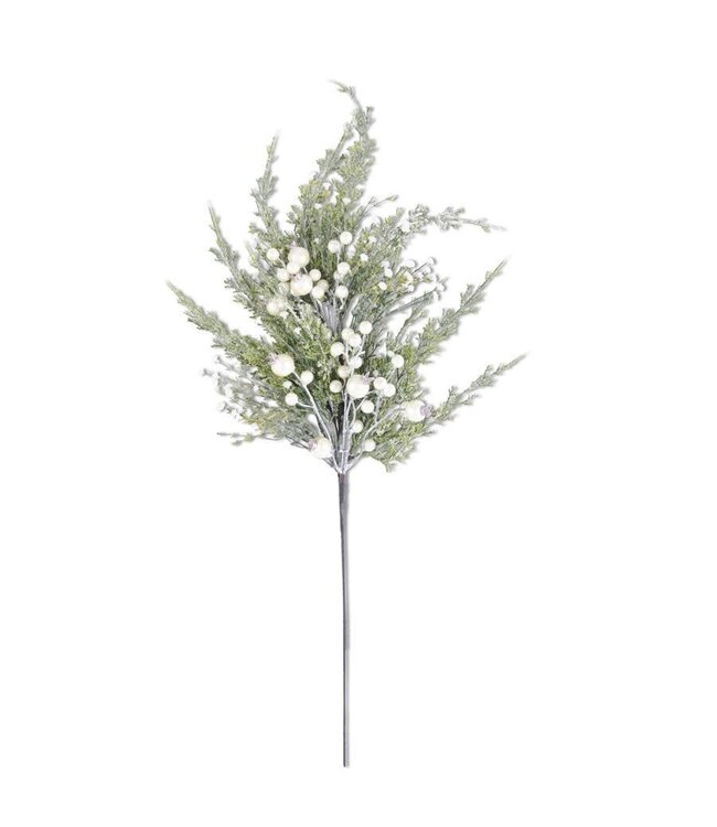 30 Inch Snowy Cypress Pine Spray with Pearls