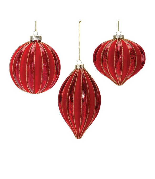 Ribbed Mercury Glass Red Ornament