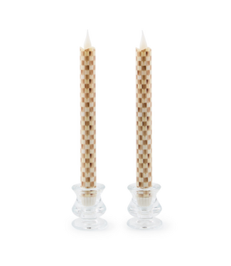 MACKENZIE CHILDS Mocha Check Flameless Dinner Candles, Set of 2