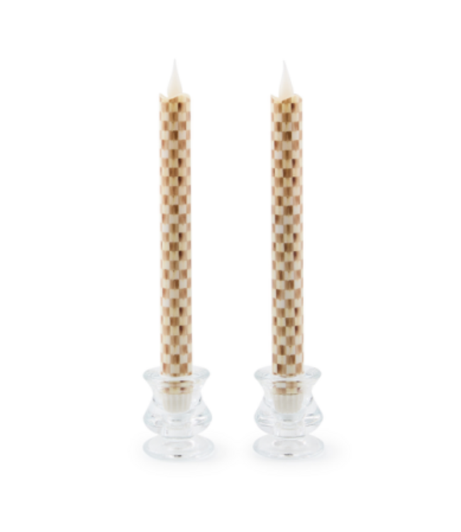 MACKENZIE CHILDS Mocha Check Flameless Dinner Candles, Set of 2