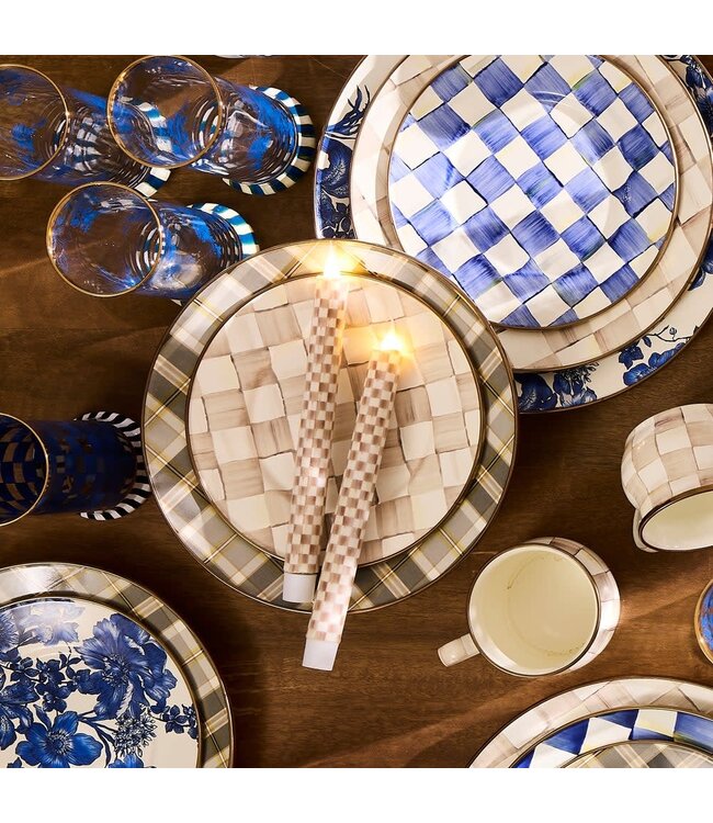 MACKENZIE CHILDS Mocha Check Flameless Dinner Candles, Set of 2