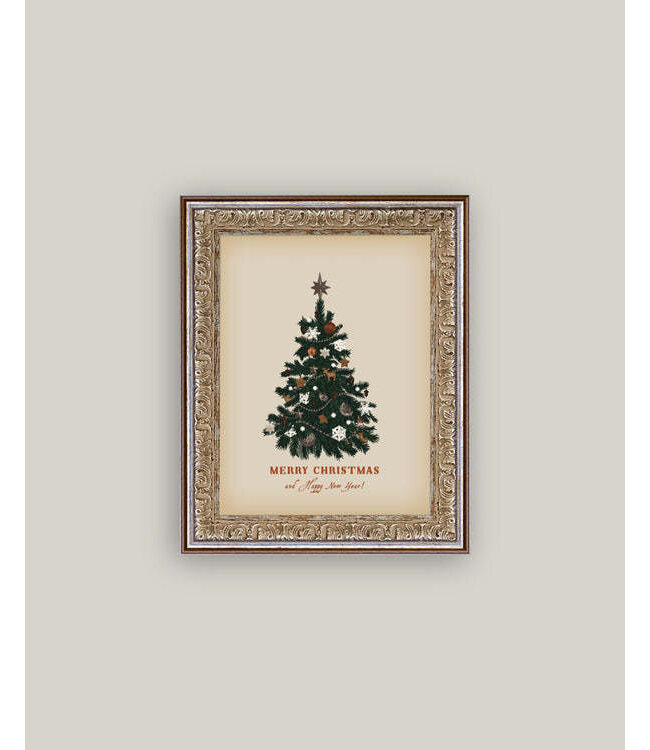 8x10 Happy New Year Tree Framed Antique Art