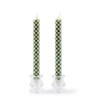 MACKENZIE CHILDS Emerald Check Flameless Dinner Candles, Set of 2