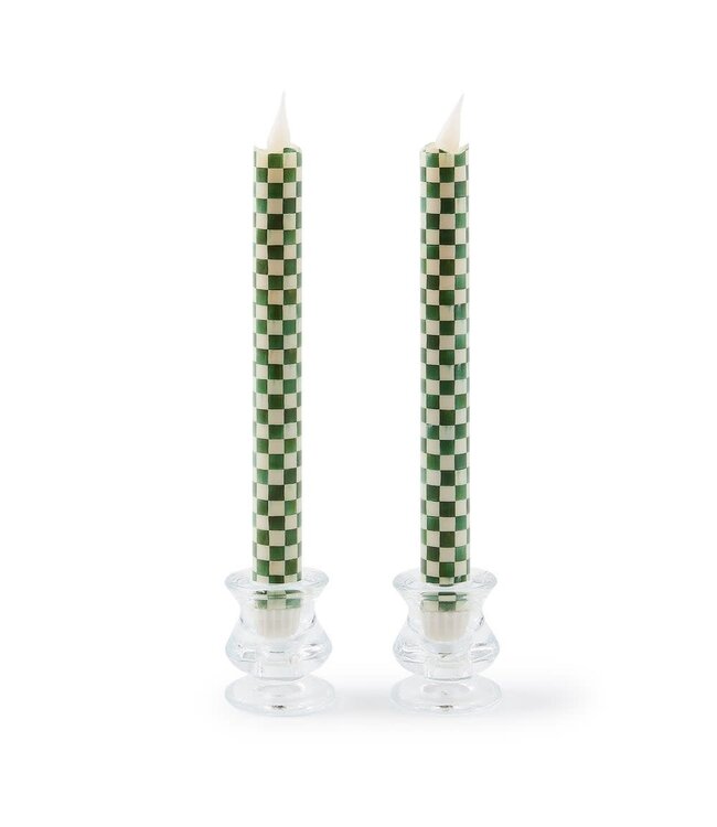MACKENZIE CHILDS Emerald Check Flameless Dinner Candles, Set of 2