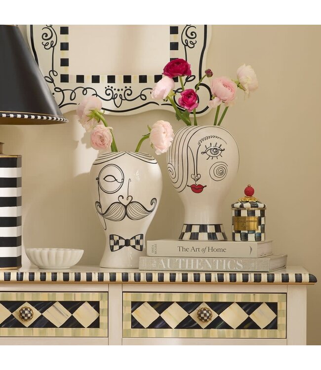 MACKENZIE CHILDS Doodles Lady Head Vase