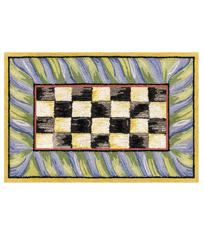 MACKENZIE CHILDS Courtly Check Purple & Green 2' x 3' Washable Rug