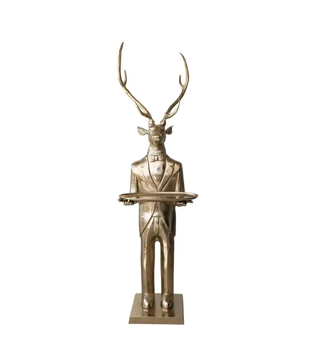 Cast Aluminum Deer Butler Tray, Gold Finish