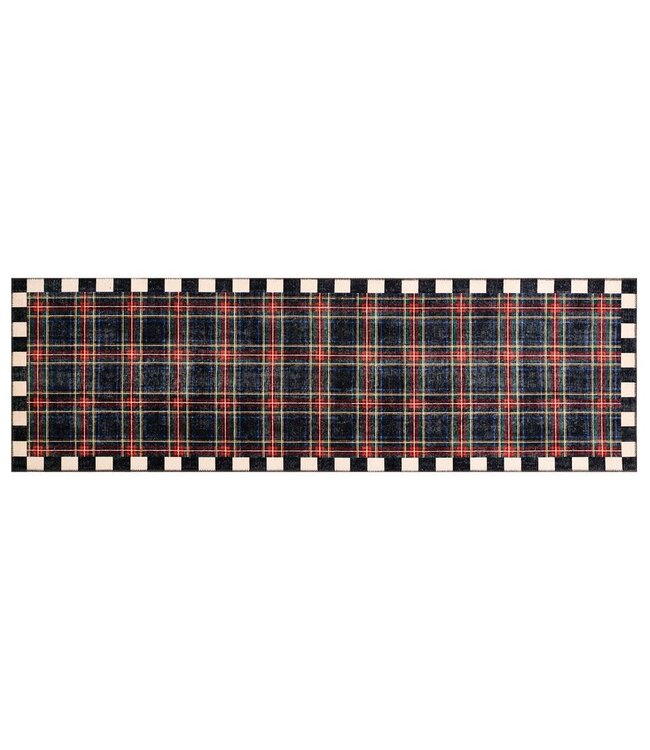 MACKENZIE CHILDS Stewart Tartan Black 2'6" x 8' Washable Runner