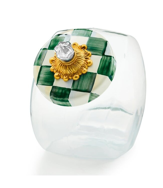 MACKENZIE CHILDS Cookie Jar with Emerald Check Lid