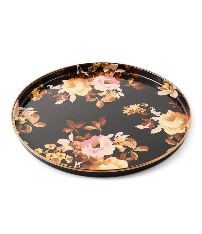 MACKENZIE CHILDS Wild Rose Brown Round Tray