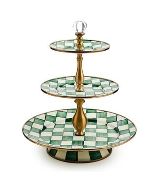 MACKENZIE CHILDS Emerald Check Three Tier Sweet Stand