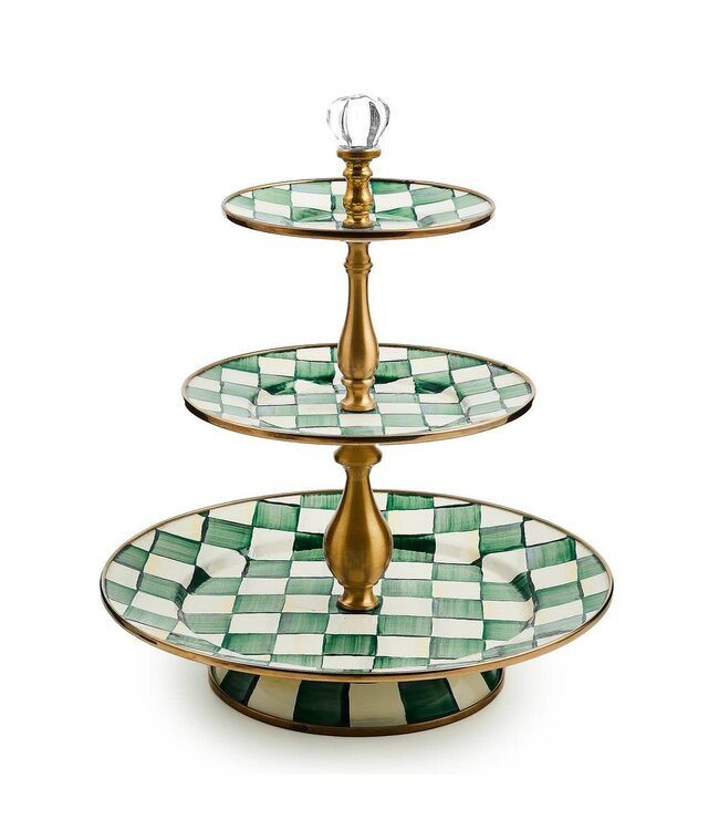 MACKENZIE CHILDS Emerald Check Three Tier Sweet Stand