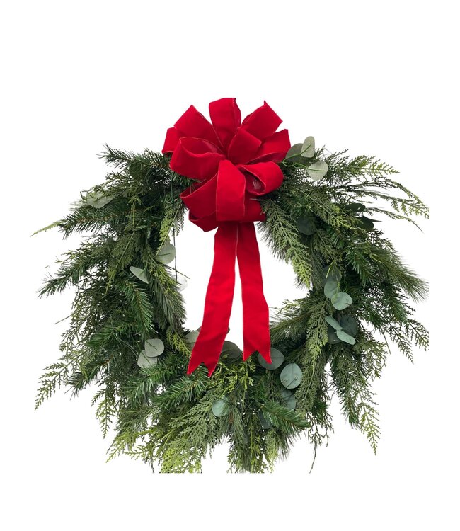 Warm White Mixed Eucalyptus Wreath with Big Seed Cluster Lights 30" diam.