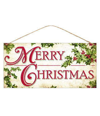 12"L X 6"H Tin Merry Christmas/Holly