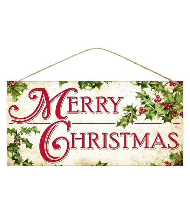 12"L X 6"H Tin Merry Christmas/Holly