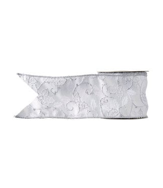 4" X 10 Yds Embroidered Holly Wired Ribbon