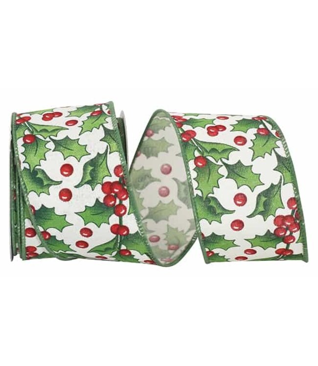 HOLLY BERRY SIMPLICITY LINEN WIRED EDGE RIBBON 2.5"x10yds