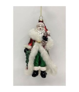8"Glass Holly Days Santa Ornament