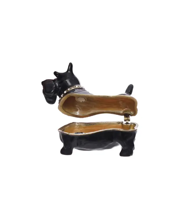 Enameled Metal Scottie Shaped Trinket Box w/ Jewels, Gold Finish & Black